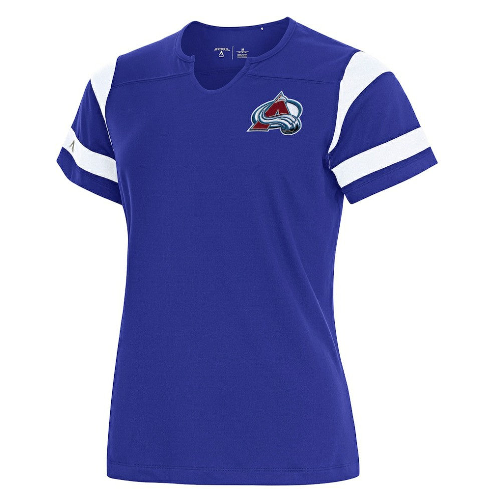 Colorado Avalanche Antigua Women's Encounter Short Sleeve Notch Neck Top Royal