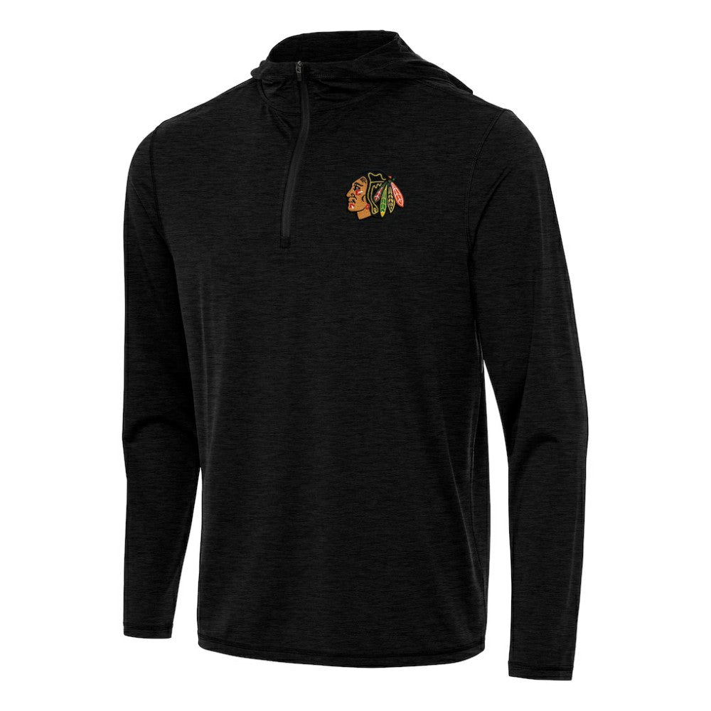 Chicago Blackhawks Antigua Tidy Quarter-Zip Hoodie Heather Black