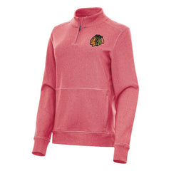 Chicago Blackhawks Antigua Women's Crush Quarter-Zip Fleece Sweatshirt Heather Red