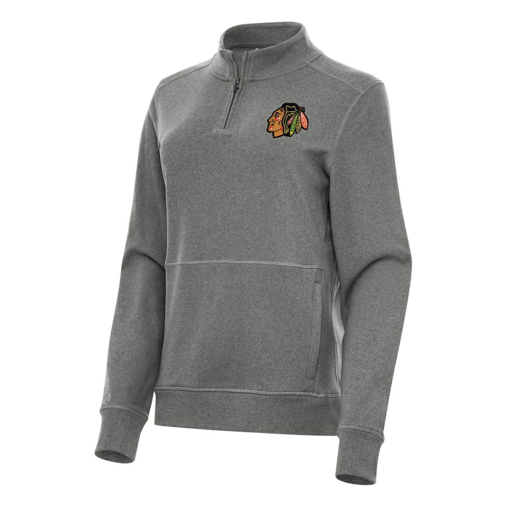 Chicago Blackhawks Antigua Women's Crush Quarter-Zip Fleece Sweatshirt Heather Black