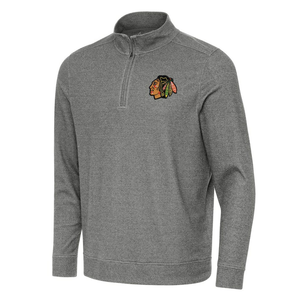 Chicago Blackhawks Antigua Subtle Quarter-Zip Sweatshirt Heather Black