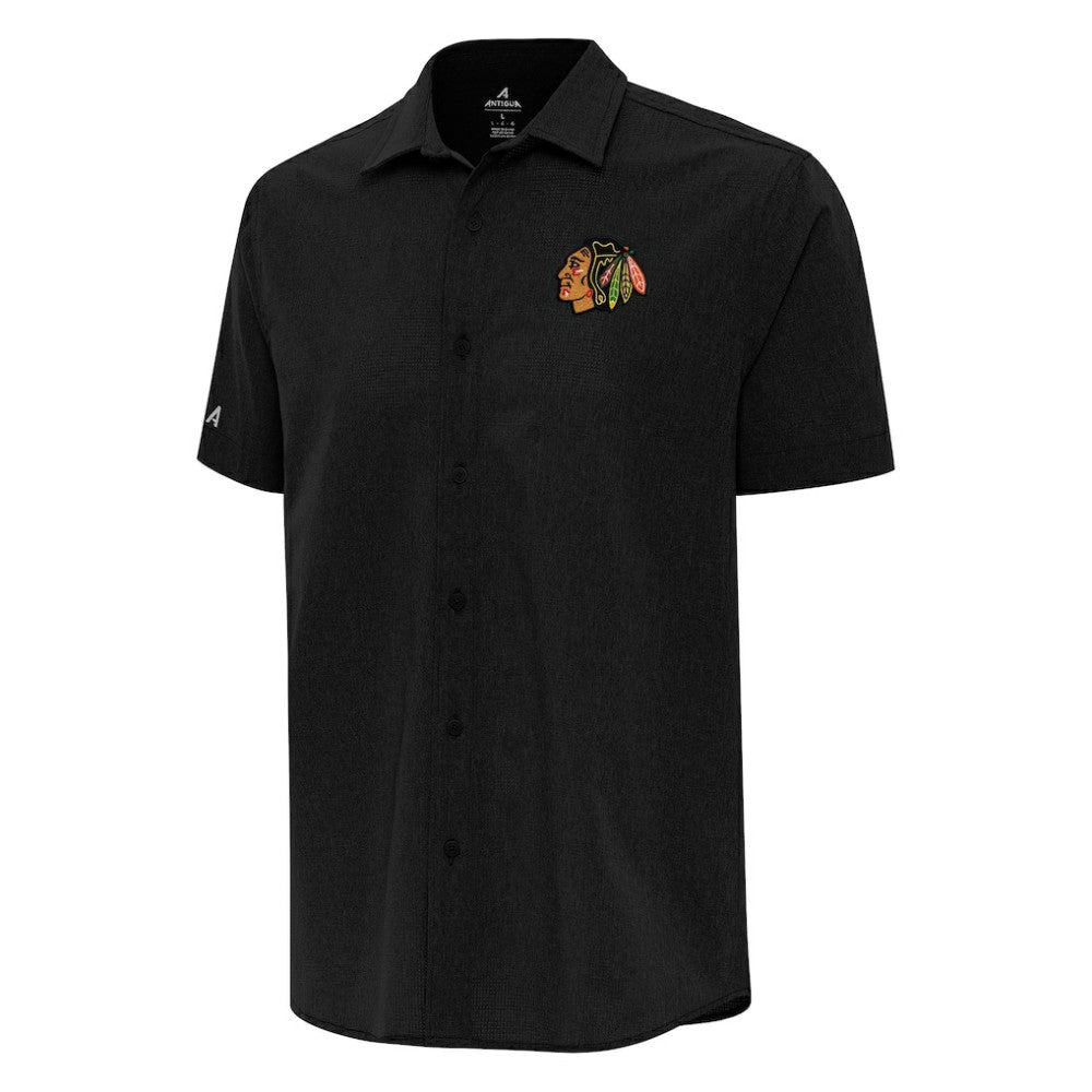 Chicago Blackhawks Antigua Activate Woven Short Sleeve Button-Up Shirt Black