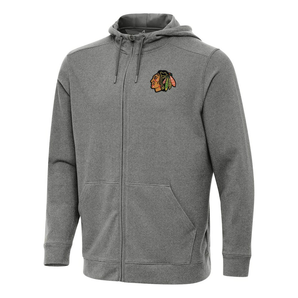 Chicago Blackhawks Antigua Effortless Full-Zip Hoodie Jacket Heather Black