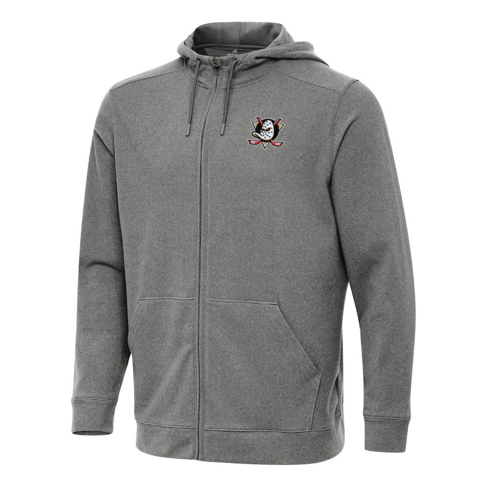 Anaheim Ducks Antigua Effortless Full-Zip Hoodie Jacket Heather Black