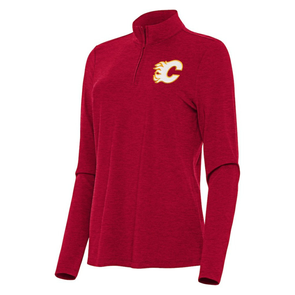 Calgary Flames Antigua Women's Bright Quarter-Zip Top Heather Red