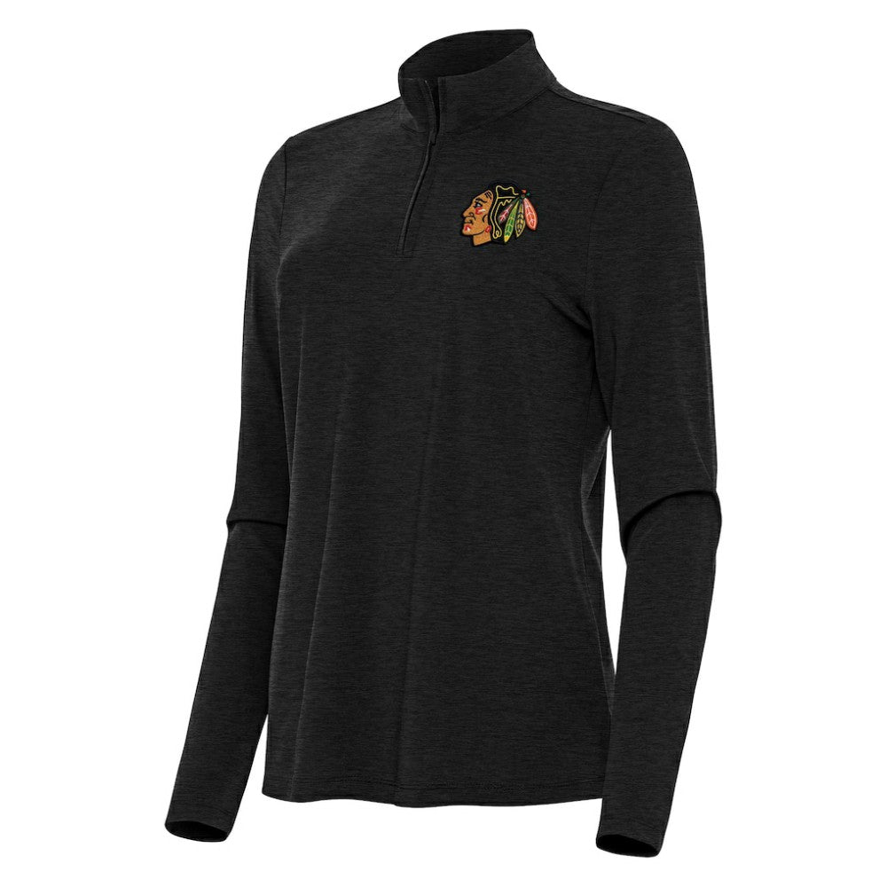 Chicago Blackhawks Antigua Women's Bright Quarter-Zip Top Heather Black