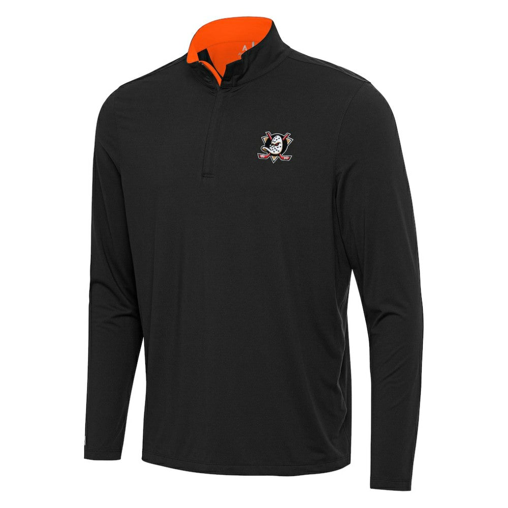 Anaheim Ducks Antigua Content Quarter-Zip Pullover Top Black/Orange