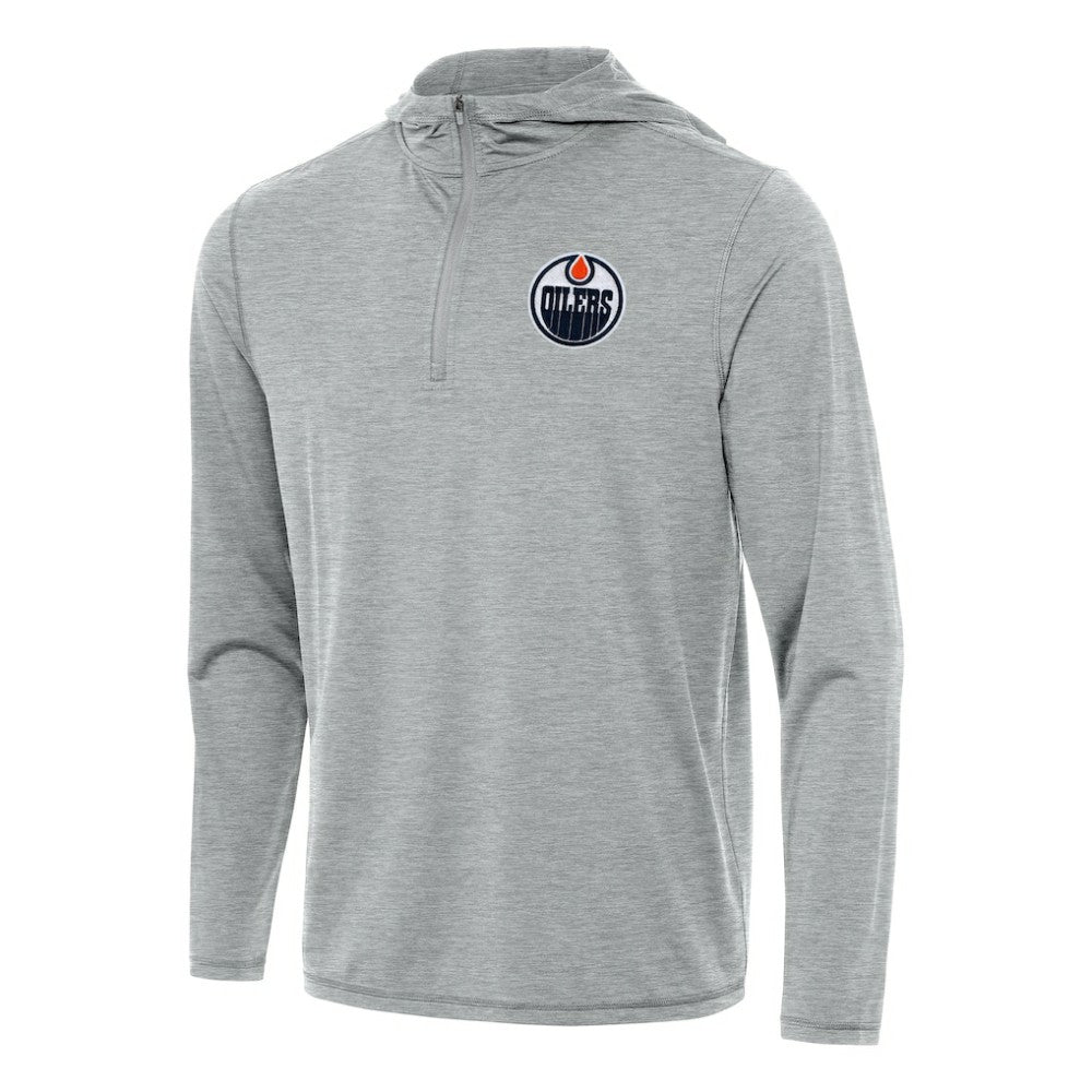 Edmonton Oilers Antigua Tidy Quarter-Zip Hoodie Heather Gray