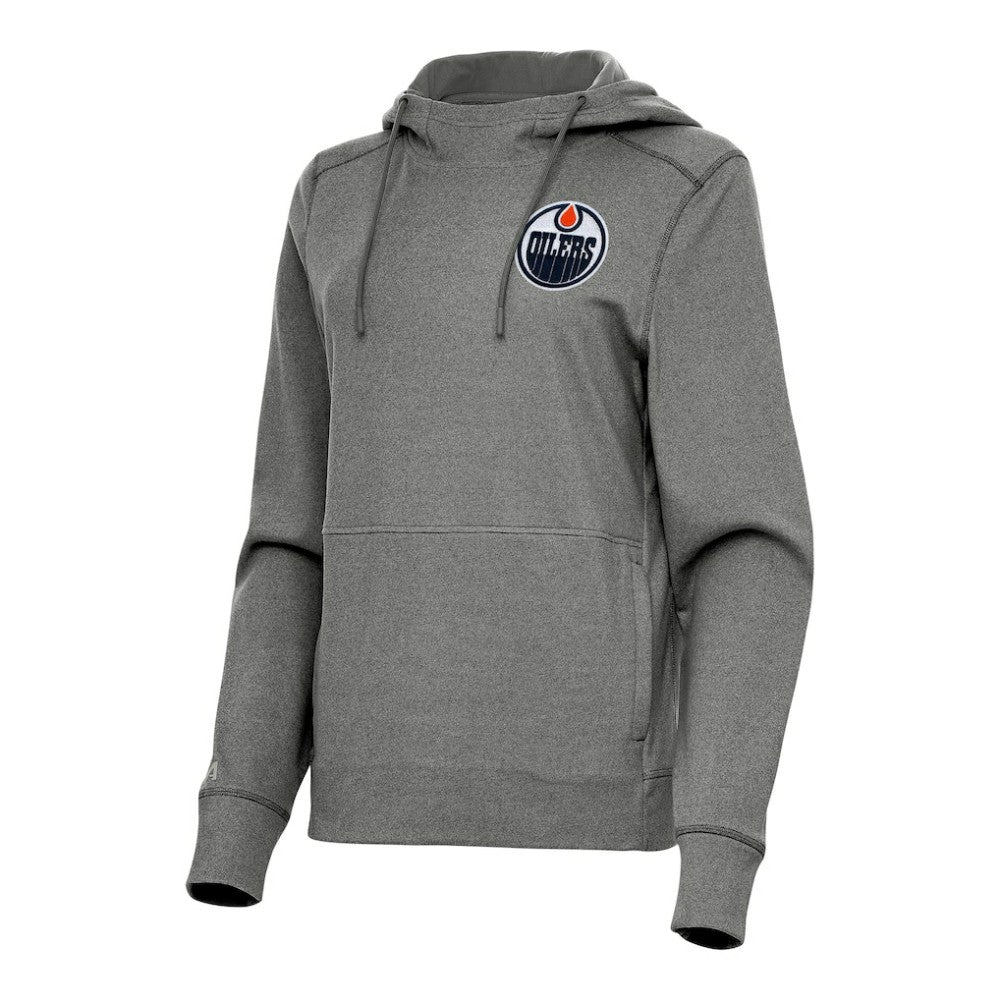 Edmonton Oilers Antigua Women's Justice Pullover Hoodie Heather Black