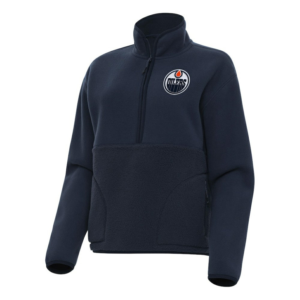Edmonton Oilers Antigua Women's Figure Half-Zip Pullover Sweatshirt Navy