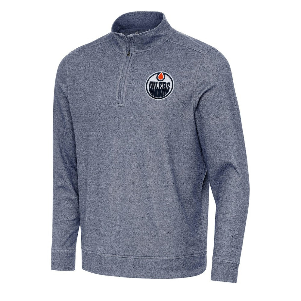 Edmonton Oilers Antigua Subtle Quarter-Zip Sweatshirt Heather Navy