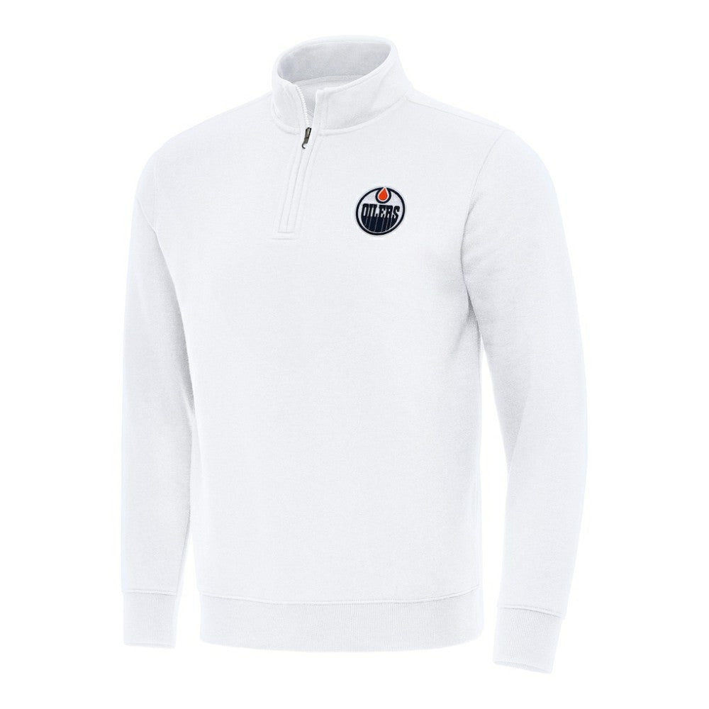 Edmonton Oilers Antigua Victory Quarter-Zip Mock Sweatshirt White