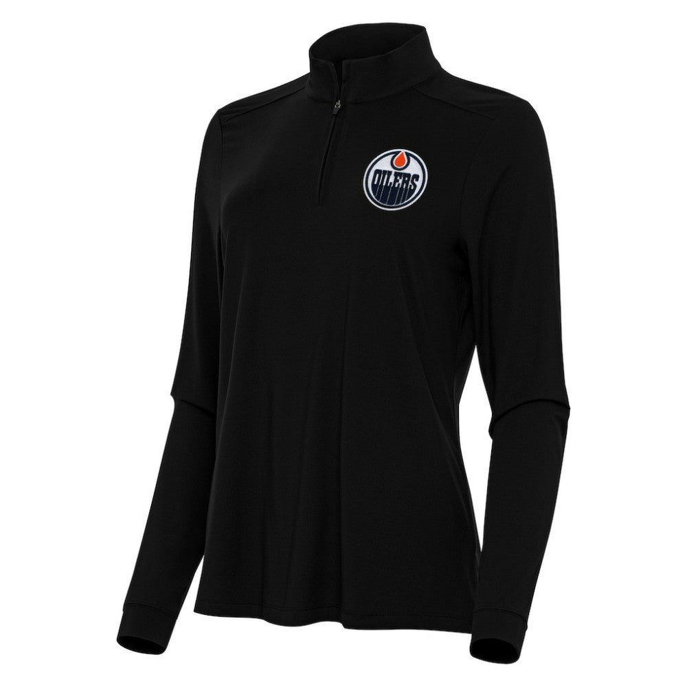 Edmonton Oilers Antigua Women's Intent Quarter-Zip Top Black
