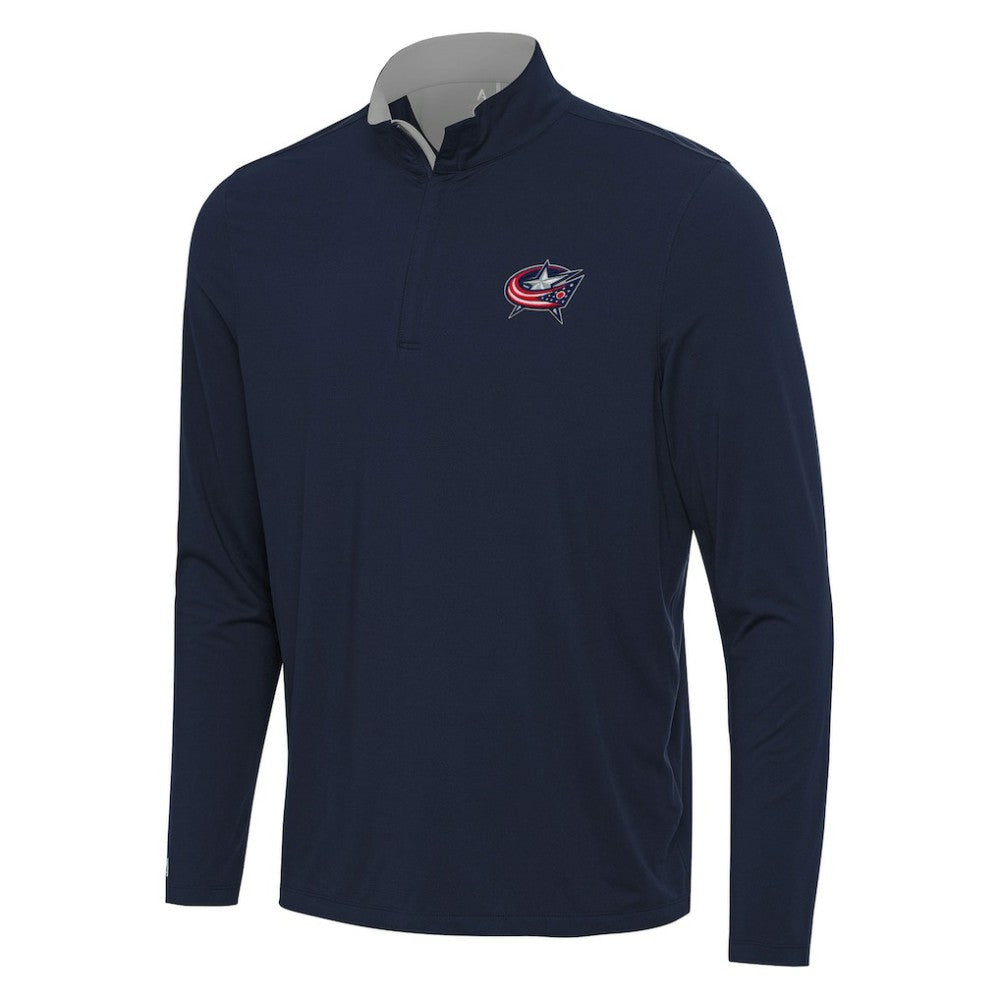 Columbus Blue Jackets Antigua Content Quarter-Zip Pullover Top Navy/Gray