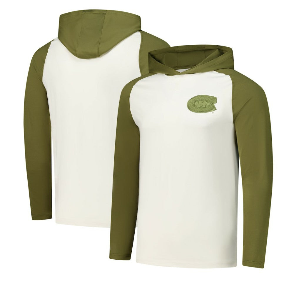 Montreal Canadiens Antigua Intrepid Sand Raglan Long Sleeve Hoodie T-Shirt Cream/Olive