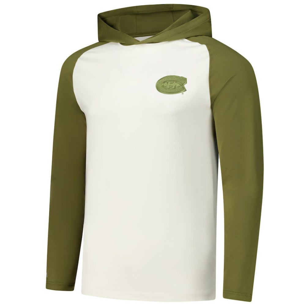 Montreal Canadiens Antigua Intrepid Sand Raglan Long Sleeve Hoodie T-Shirt Cream/Olive