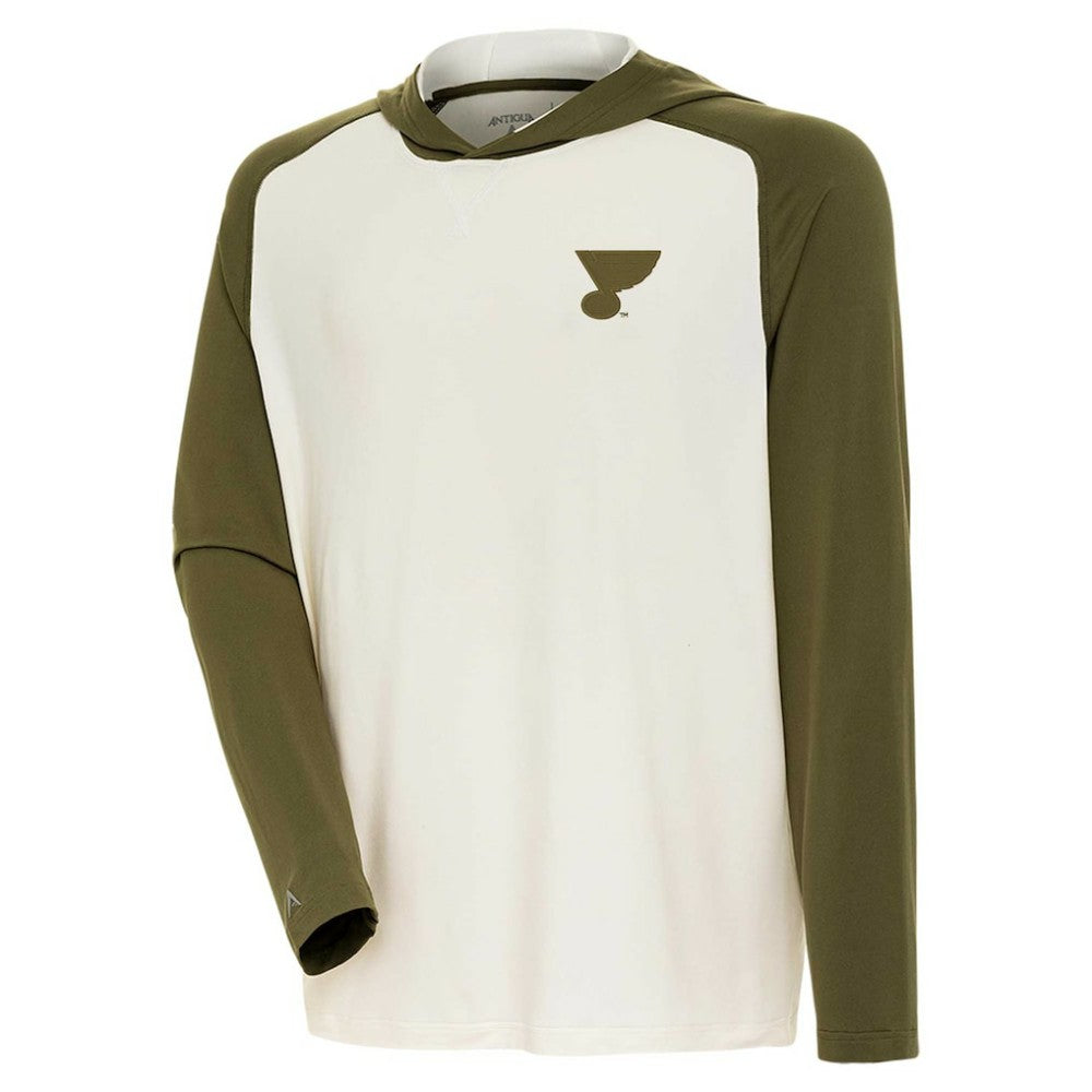 St. Louis Blues Antigua Intrepid Sand Raglan Long Sleeve Hoodie T-Shirt Cream/Olive