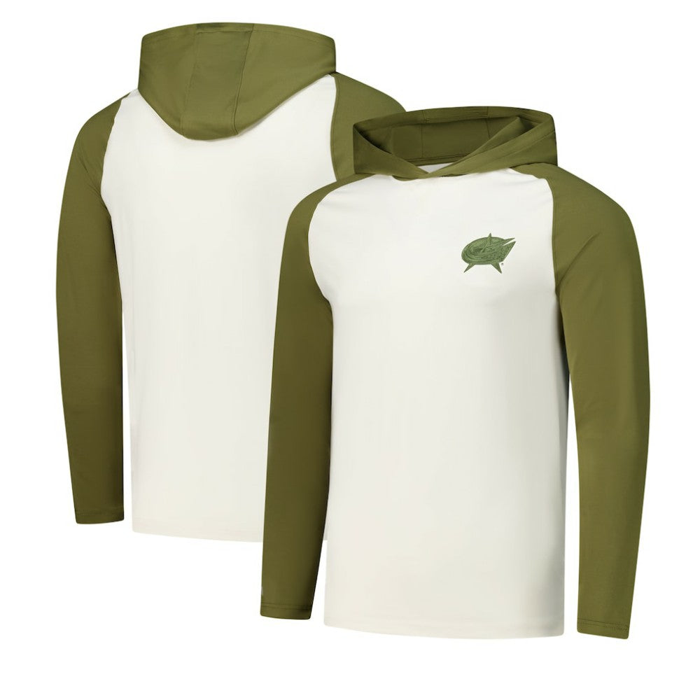 Columbus Blue Jackets Antigua Intrepid Sand Raglan Long Sleeve Hoodie T-Shirt Cream/Olive