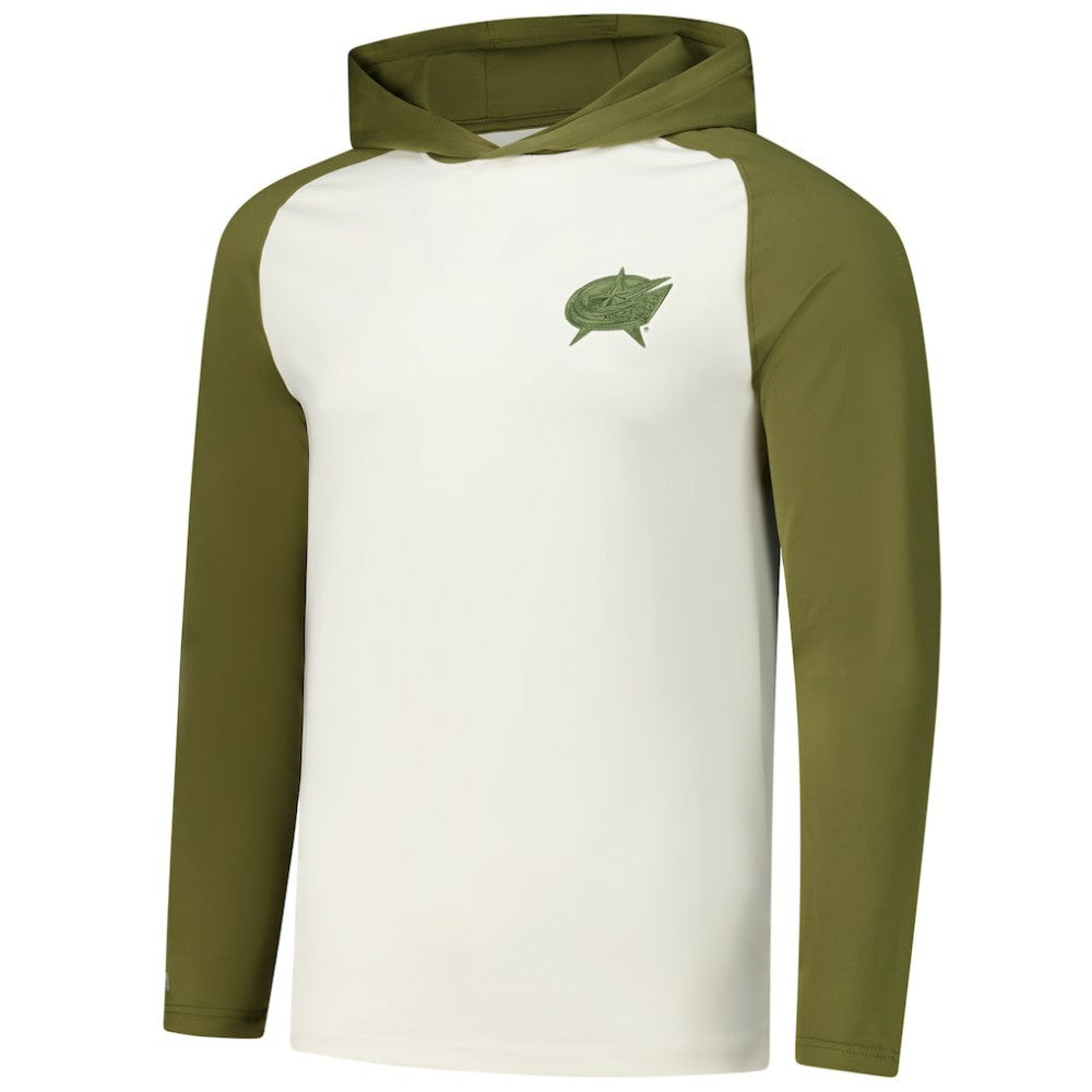 Columbus Blue Jackets Antigua Intrepid Sand Raglan Long Sleeve Hoodie T-Shirt Cream/Olive