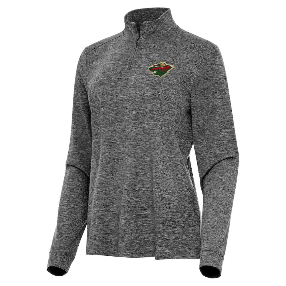 Minnesota Wild Antigua Women's Mentor Quarter-Zip Mock Long Sleeve Top Heather Black