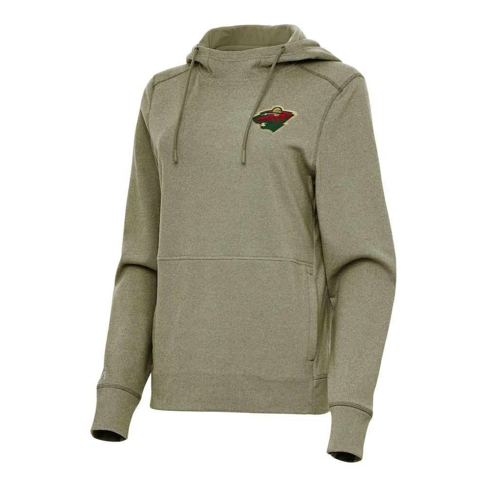 Minnesota Wild Antigua Women's Justice Pullover Hoodie Heather Olive