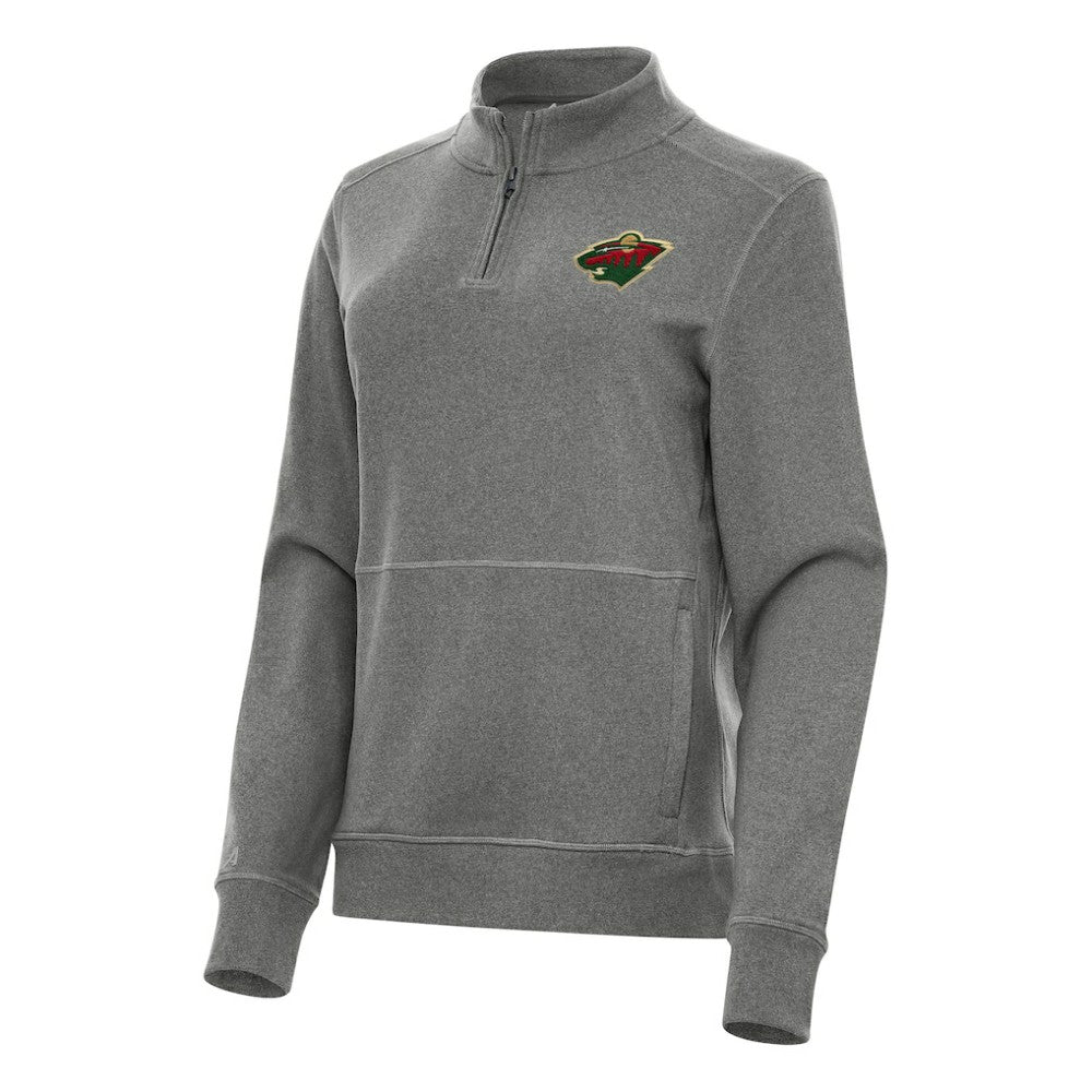 Minnesota Wild Antigua Women's Crush Quarter-Zip Fleece Sweatshirt Heather Black