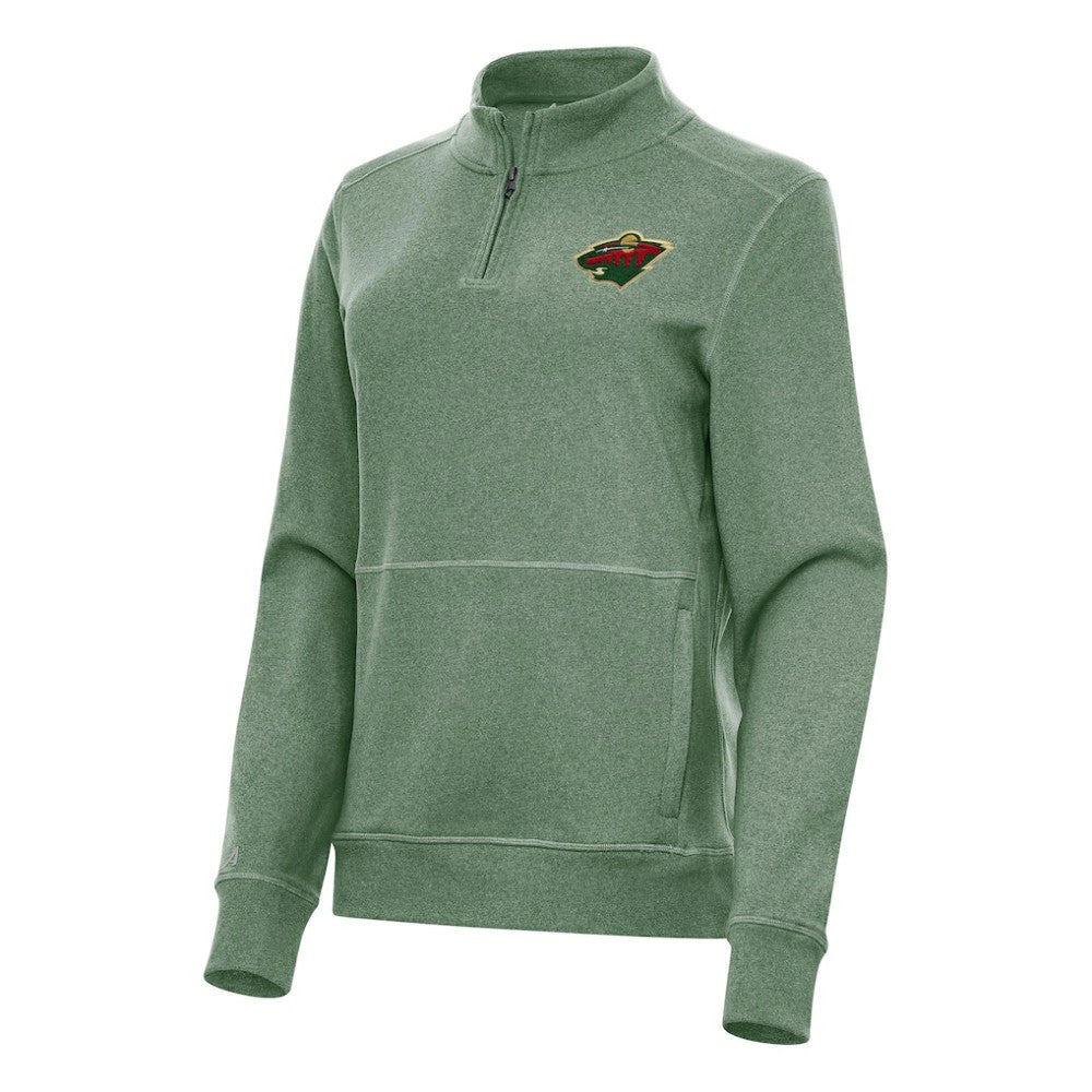 Minnesota Wild Antigua Women's Crush Quarter-Zip Fleece Sweatshirt Hunter Green
