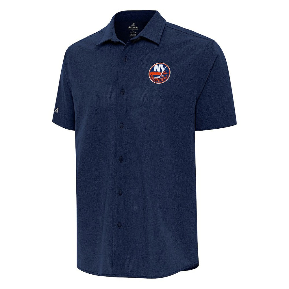 New York Islanders Antigua Activate Woven Short Sleeve Button-Up Shirt Navy