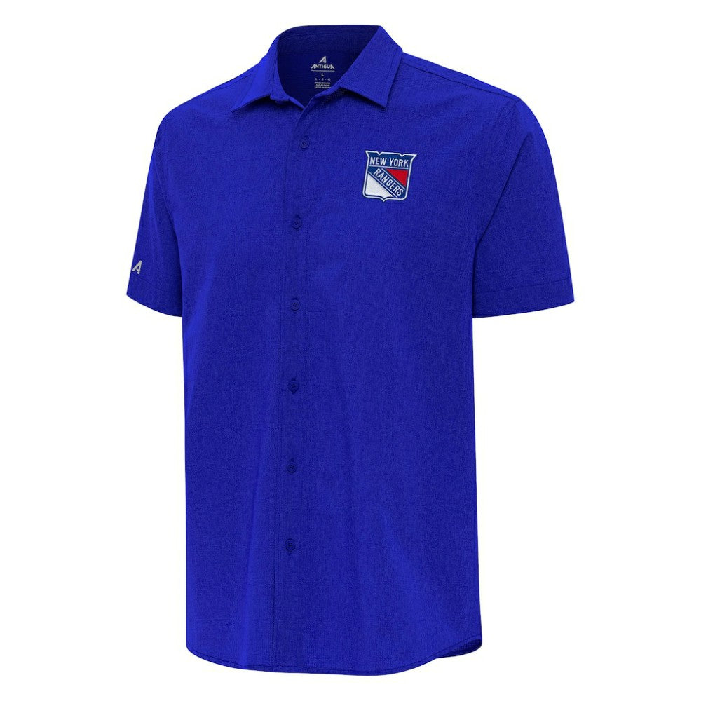 New York Rangers Antigua Activate Woven Short Sleeve Button-Up Shirt Royal
