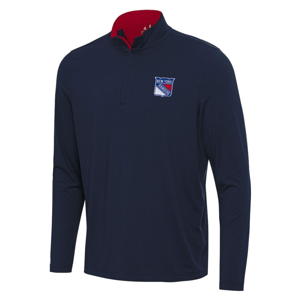 New York Rangers Antigua Content Quarter-Zip Pullover Top Navy/Red