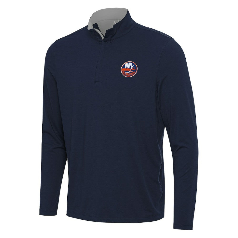 New York Islanders Antigua Content Quarter-Zip Pullover Top Navy/Gray
