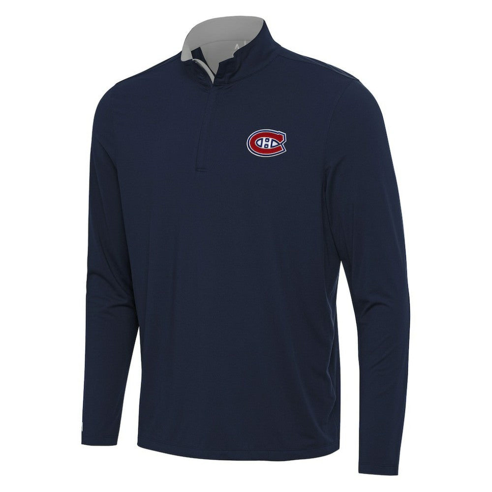 Montreal Canadiens Antigua Content Quarter-Zip Pullover Top Navy/Gray