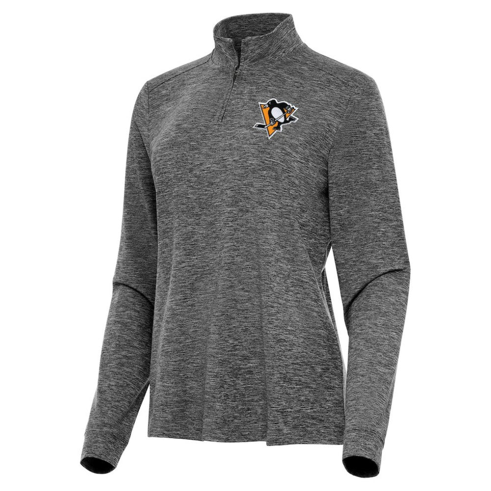 Pittsburgh Penguins Antigua Women's Mentor Quarter-Zip Mock Long Sleeve Top Heather Black