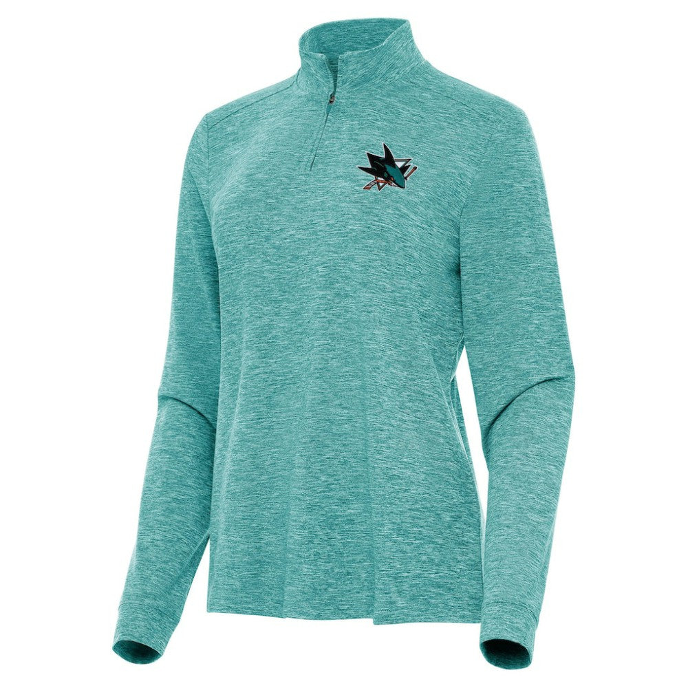 San Jose Sharks Antigua Women's Mentor Quarter-Zip Mock Long Sleeve Top Heather Aqua