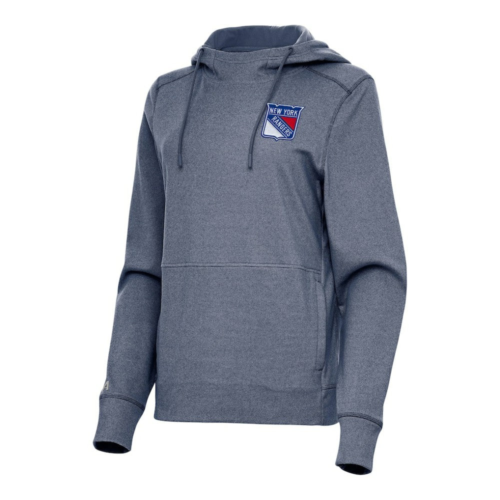 New York Rangers Antigua Women's Justice Pullover Hoodie Heather Navy