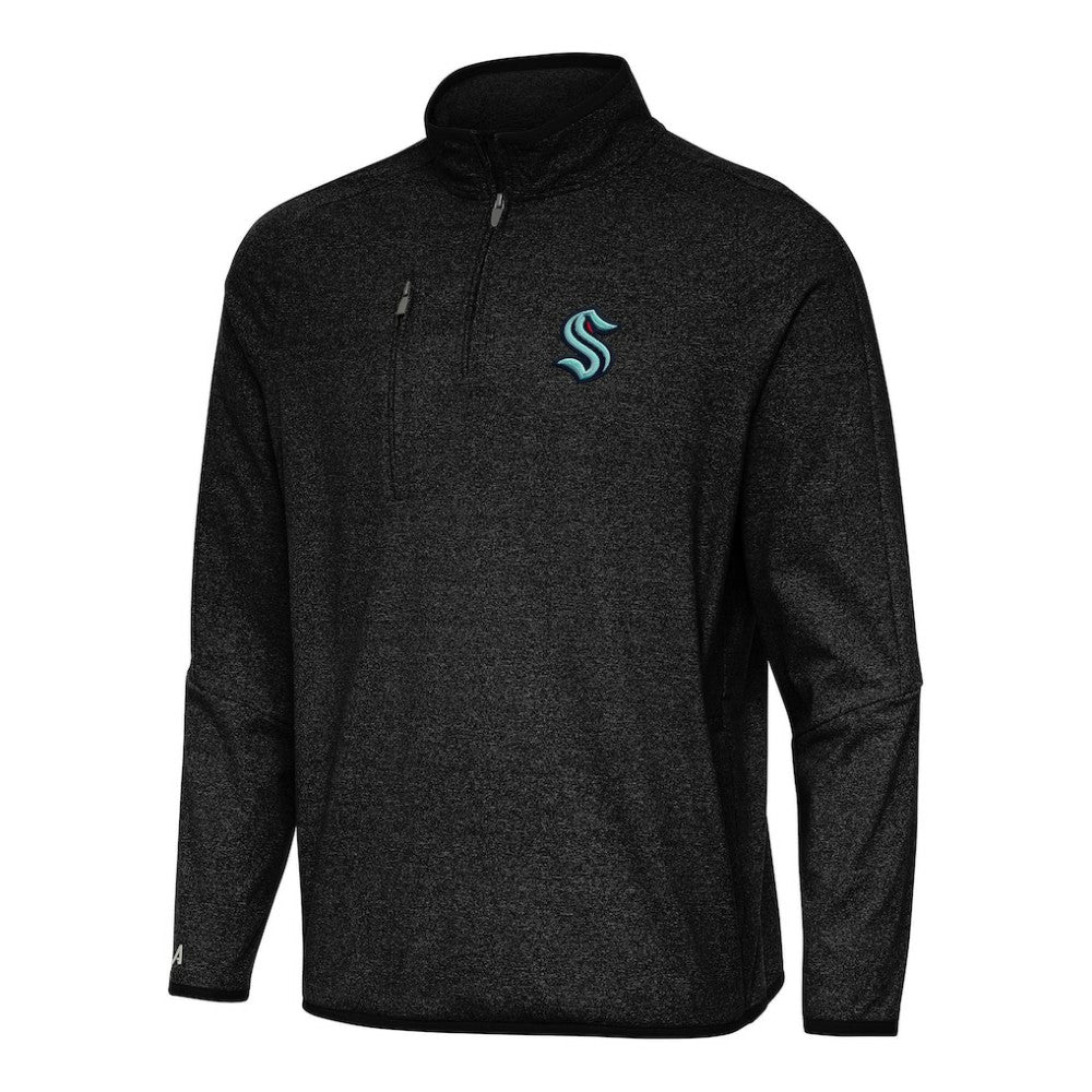 Seattle Kraken Antigua Certain Quarter-Zip Tri-Blend Sweatshirt Heather Black
