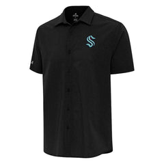 Seattle Kraken Antigua Activate Woven Short Sleeve Button-Up Shirt Black