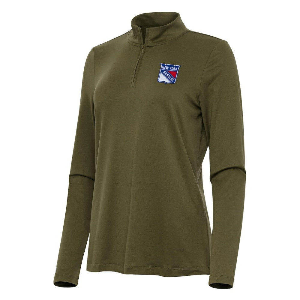 New York Rangers Antigua Women's Reprocess Quarter-Zip Top Olive