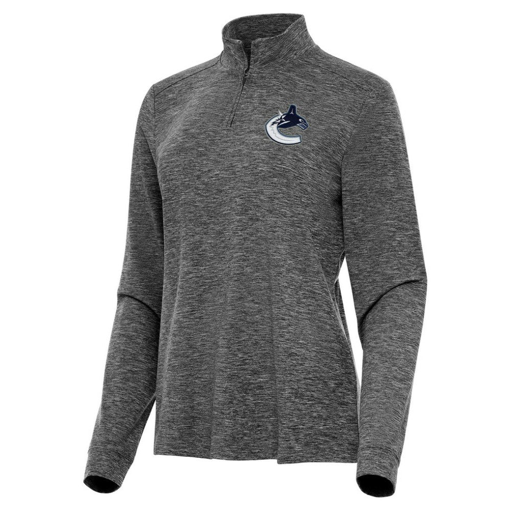 Vancouver Canucks Antigua Women's Mentor Quarter-Zip Mock Long Sleeve Top Heather Black