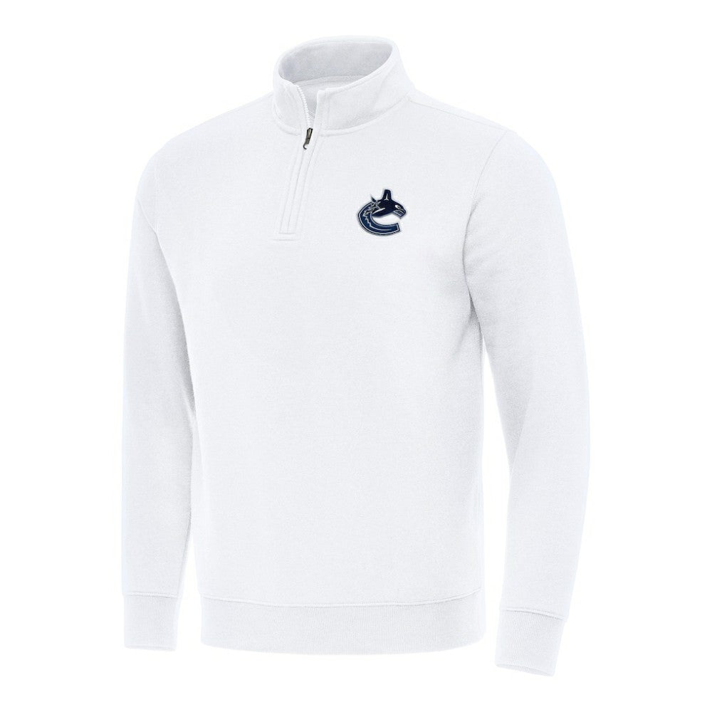 Vancouver Canucks Antigua Victory Quarter-Zip Mock Sweatshirt White