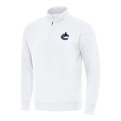 Vancouver Canucks Antigua Victory Quarter-Zip Mock Sweatshirt White