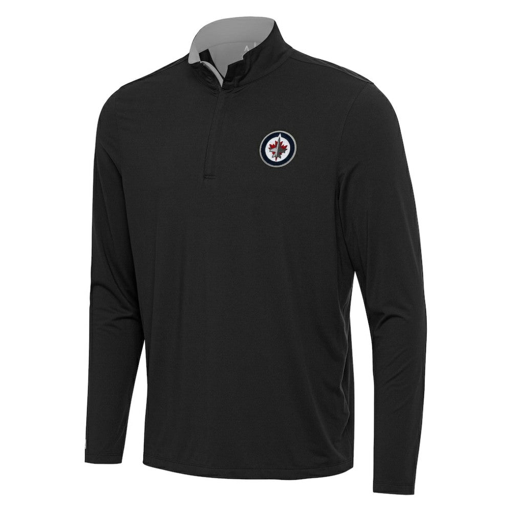 Winnipeg Jets Antigua Content Quarter-Zip Pullover Top Black/Gray