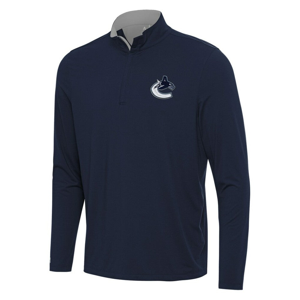 Vancouver Canucks Antigua Content Quarter-Zip Pullover Top Navy/Gray