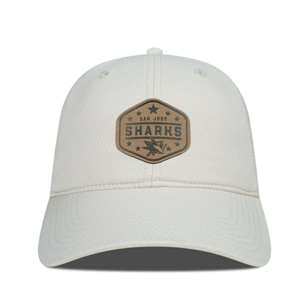 San Jose Sharks Men's Levelwear Faux Leather Patch Unstructured Adjustable Hat Cream