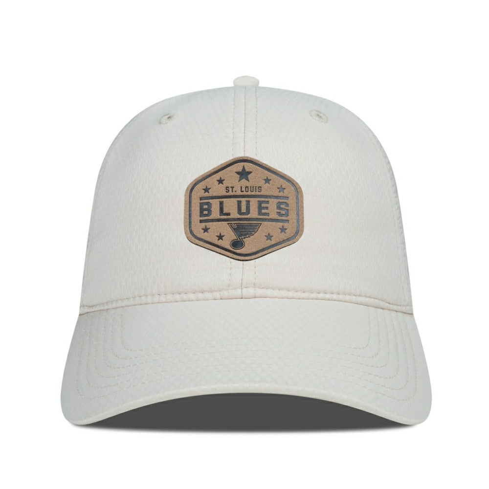 St. Louis Blues Men's Levelwear Faux Leather Patch Unstructured Adjustable Hat Cream