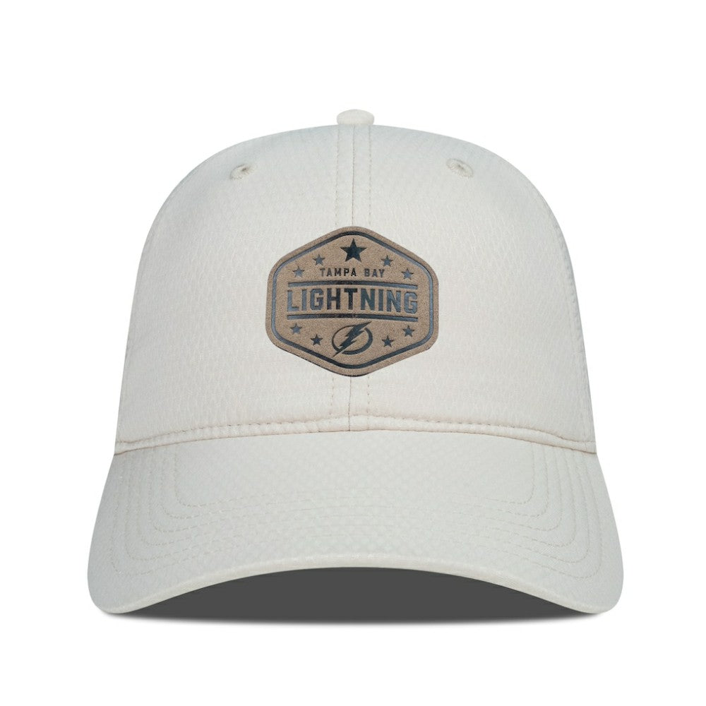 Tampa Bay Lightning Men's Levelwear Faux Leather Patch Unstructured Adjustable Hat Cream