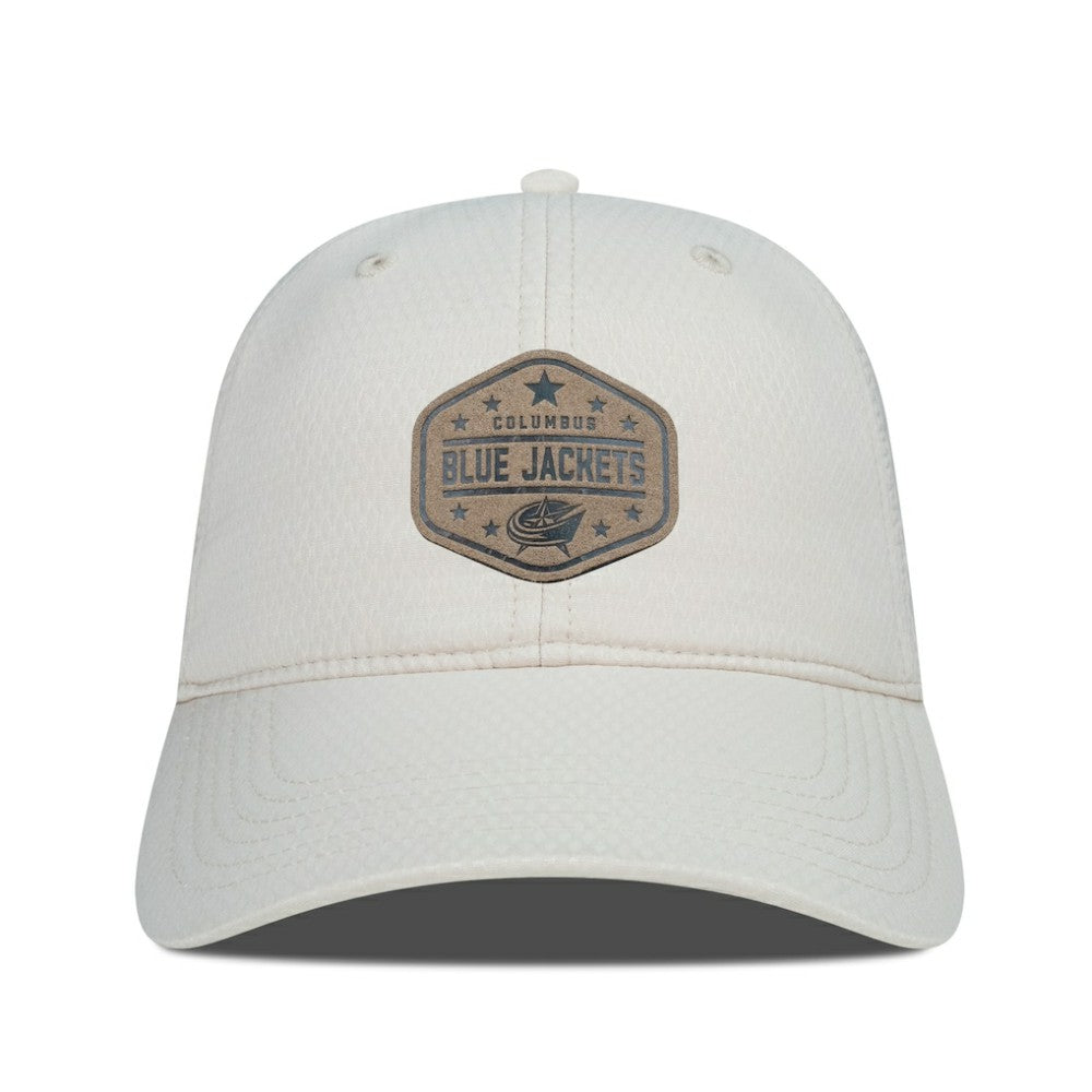 Columbus Blue Jackets Men's Levelwear Faux Leather Patch Unstructured Adjustable Hat Cream