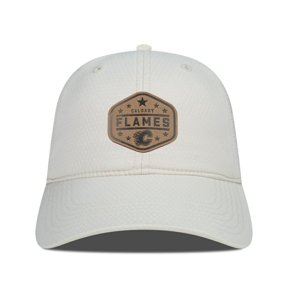 Calgary Flames Men's Levelwear Faux Leather Patch Unstructured Adjustable Hat Cream