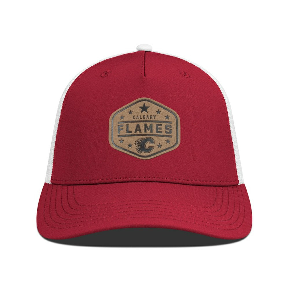 Calgary Flames Men's Levelwear Faux Leather Patch Structured Adjustable Hat Red