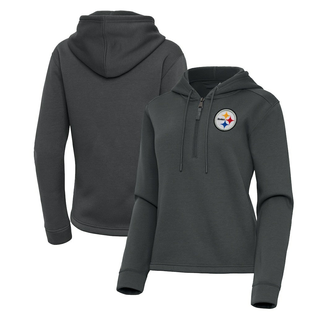 Pittsburgh Steelers Antigua Women's Contemporary Quarter-Zip Hoodie - Pewter discount